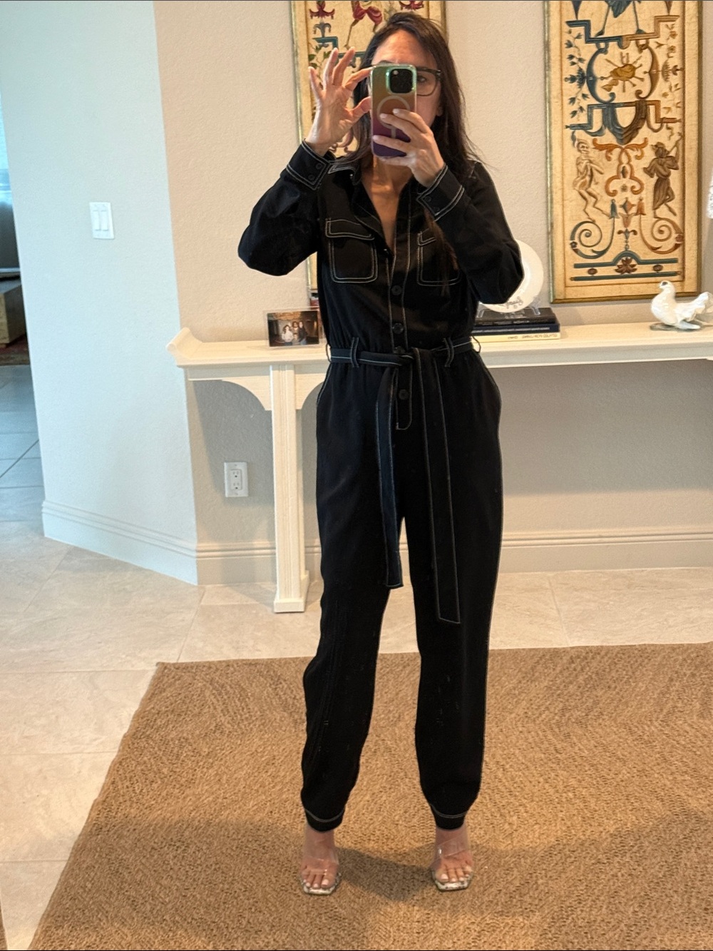 Express Black Jumpsuit with White Contrast Stitching
